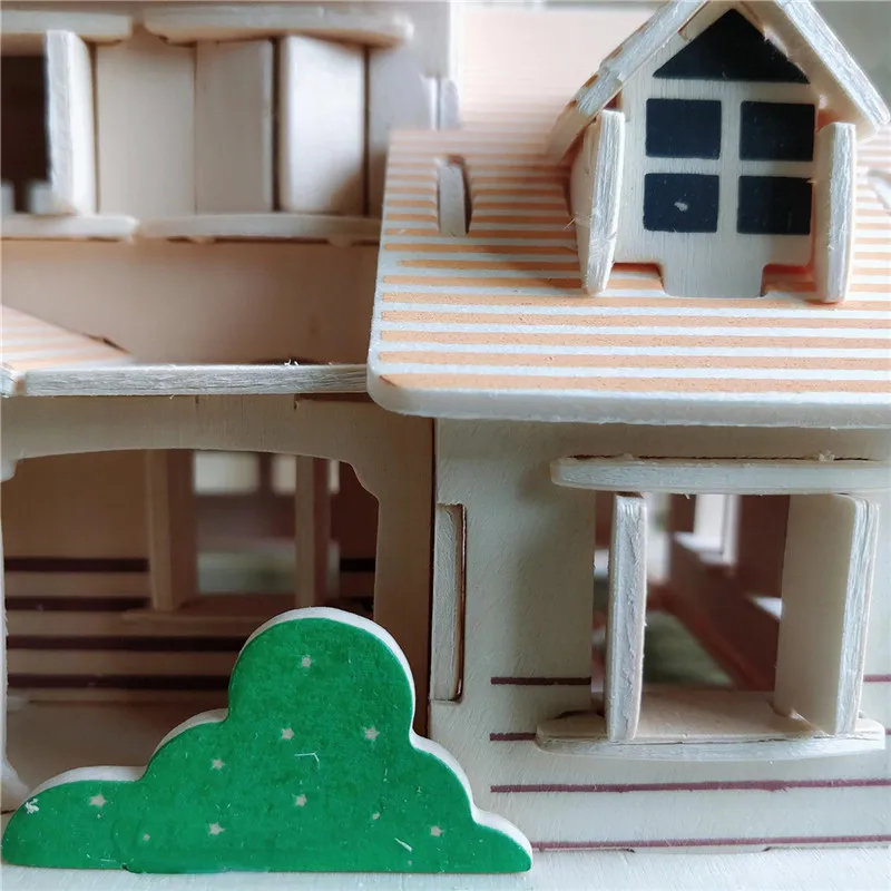 141Pcs/Set Blocks Woodcraft Construction Dollhouse Kit 321x195x190mm 3D Wooden Doll Houses Villa House Model Puzzle Children Toy