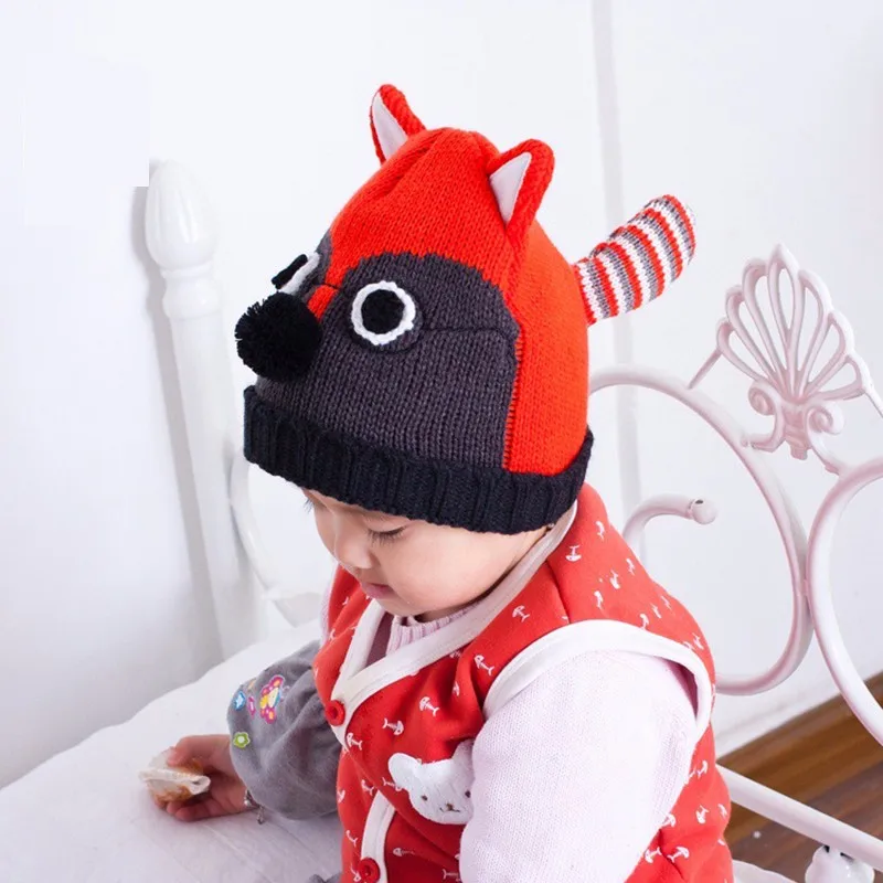 Fox Baby Hats Cartoon Toddler Beanies Crochet Unisex Bonnet Autumn Boy Warm Caps Winter Knitted Girl Headwear Kid Hat Red Cute (6)