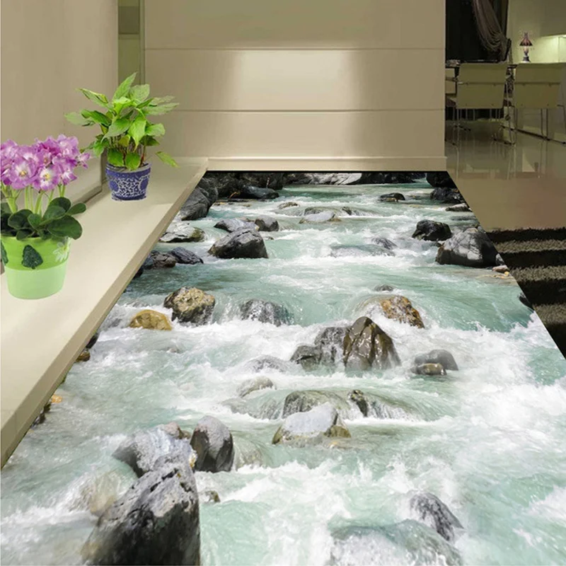 

Custom Mural Wall Paper 3D HD River Stone Bedroom Bathroom Floor Sticker Waterproof PVC Self-adhesive Wallpaper Wall Painting