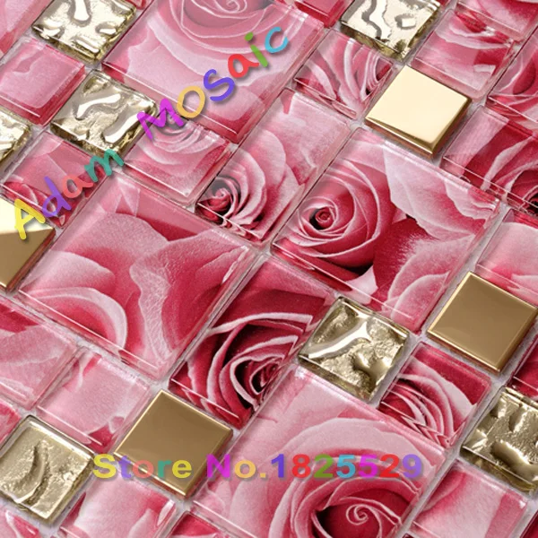 pink glass tile bathroom wall mirror design red flower tiles kitchen