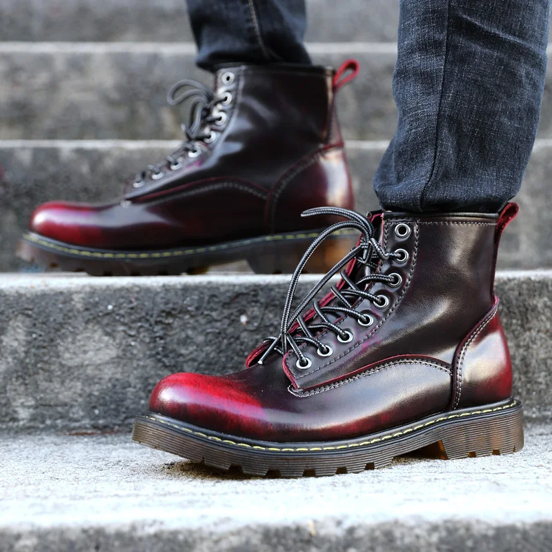 

High Quality Fashion Sneakers Genuine Leather Men Boots Shoes Autumn Thick Heel Male Casual Shoes Rubber Men Ankle Boots Outdoor