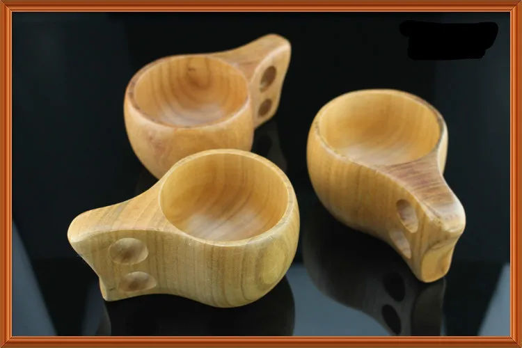 

High-grade Wooden Coffee Milk Tea Mugs health cute Rubber wood zakka Pure color peacock double-hole handgrip cup craft taza ware