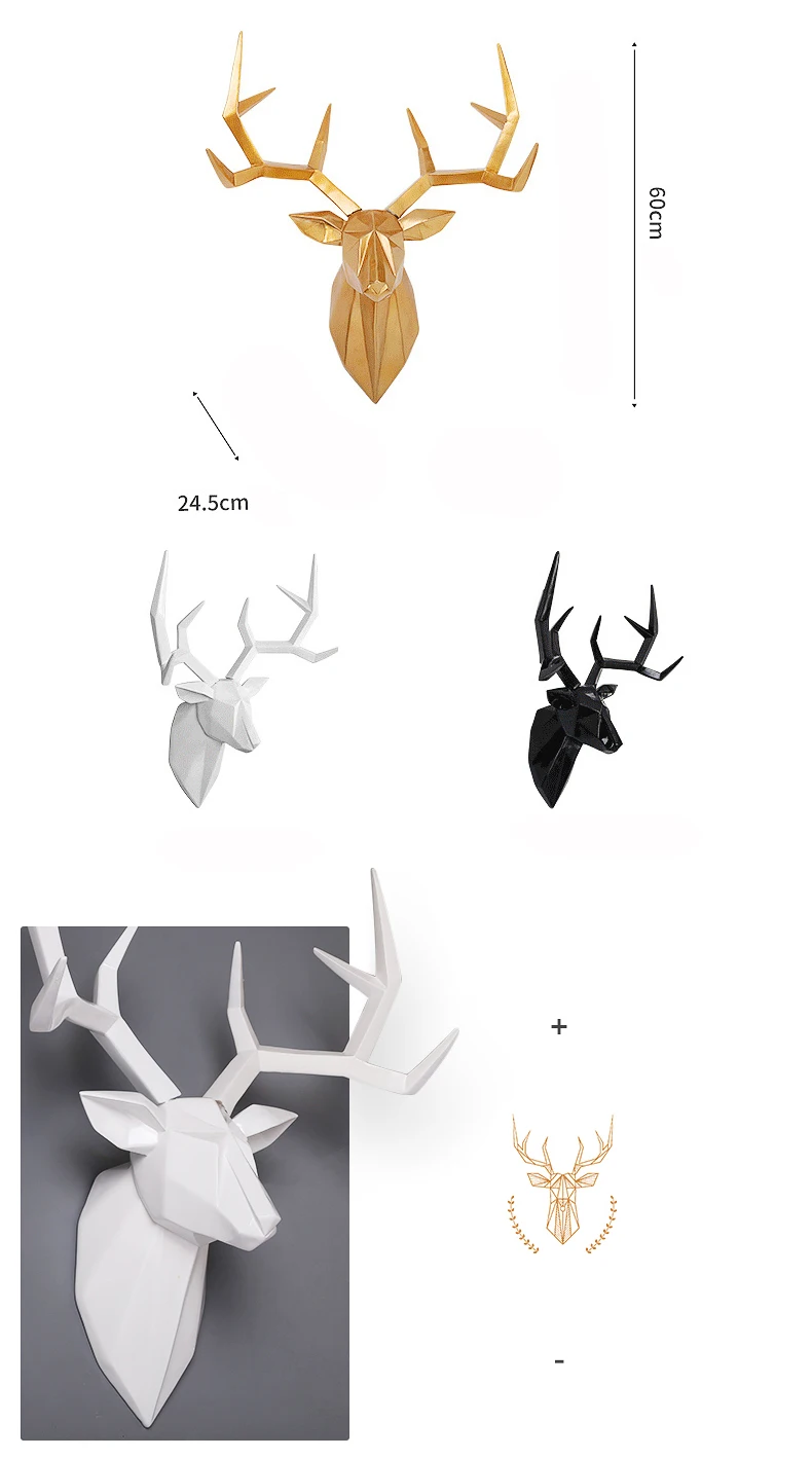 3D Big Deer Head Statue Home Decoration Accessories Wall Decor 49x60x24.5cm Elk Abstract Sculpture Living Room Statues Crafts 9
