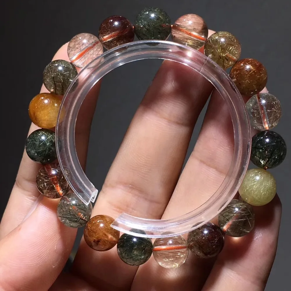 

10.5mm Natural Colorful Rutilated Bracelet Women Anniversary Gift Charms Round Bead Stone Stretch Crystal Bracelet Jewelry AAAAA