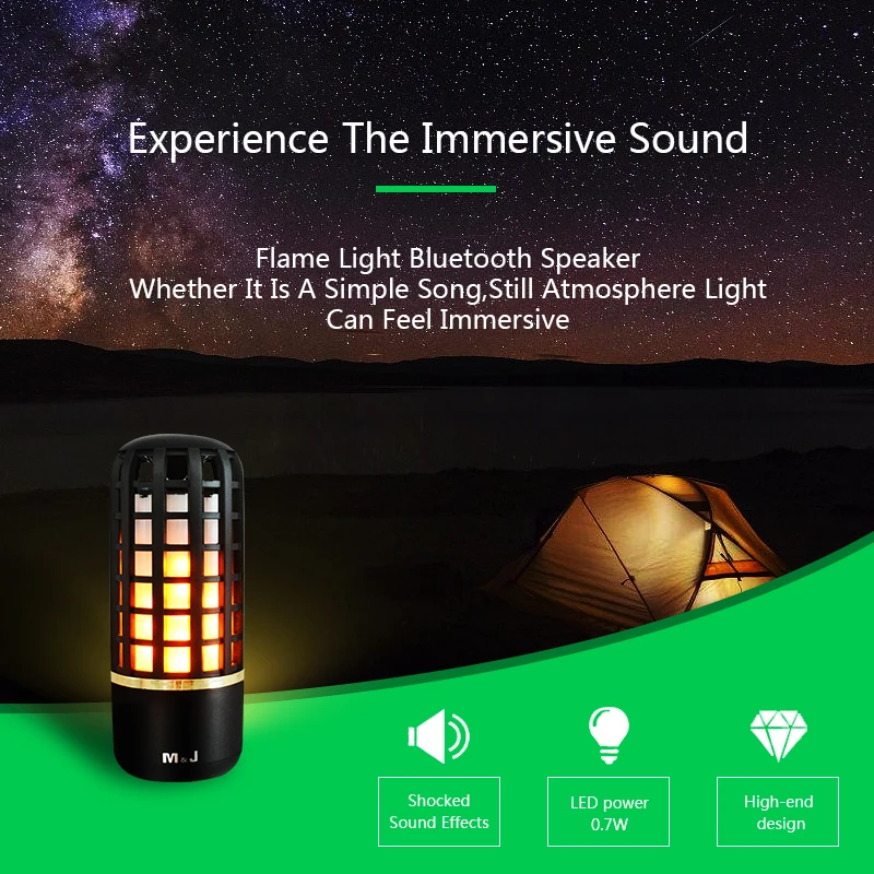 Светодиодные лампы M & J с эффектом пламени Беспроводная Bluetooth стереоколонка