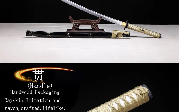 Full Handmade yellow Japanese Samurai Sword Katana Damascus Folded Steel Blade Practical Sharp Gift