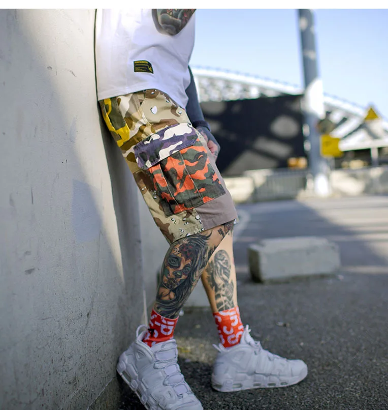 Высокая уличная камуфляжная строчка шорты Лето Европа США тренд мужские Мульти-карман камуфляж свободные до колена
