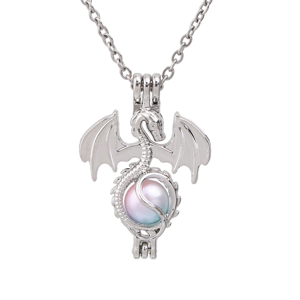 

1pc Flying Dragon Pearl Cages Necklace Jewelry with 20'' Stainless Steel Chain for DIY Pearls Essential Oil Lockets Diffuser