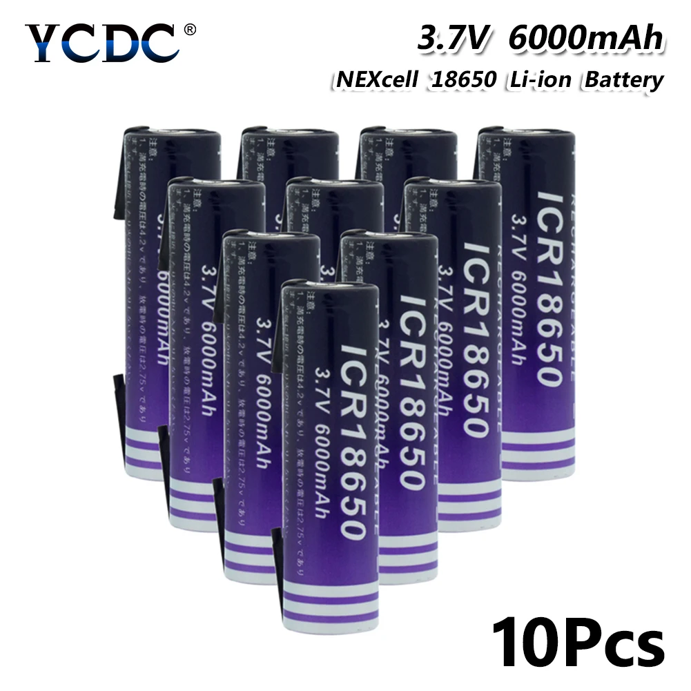 

18650 Li-ion Battery 6000mAh 3.7V soldered batteries for screwdrivers high current + DIY nickel For Remote Control Flashlight