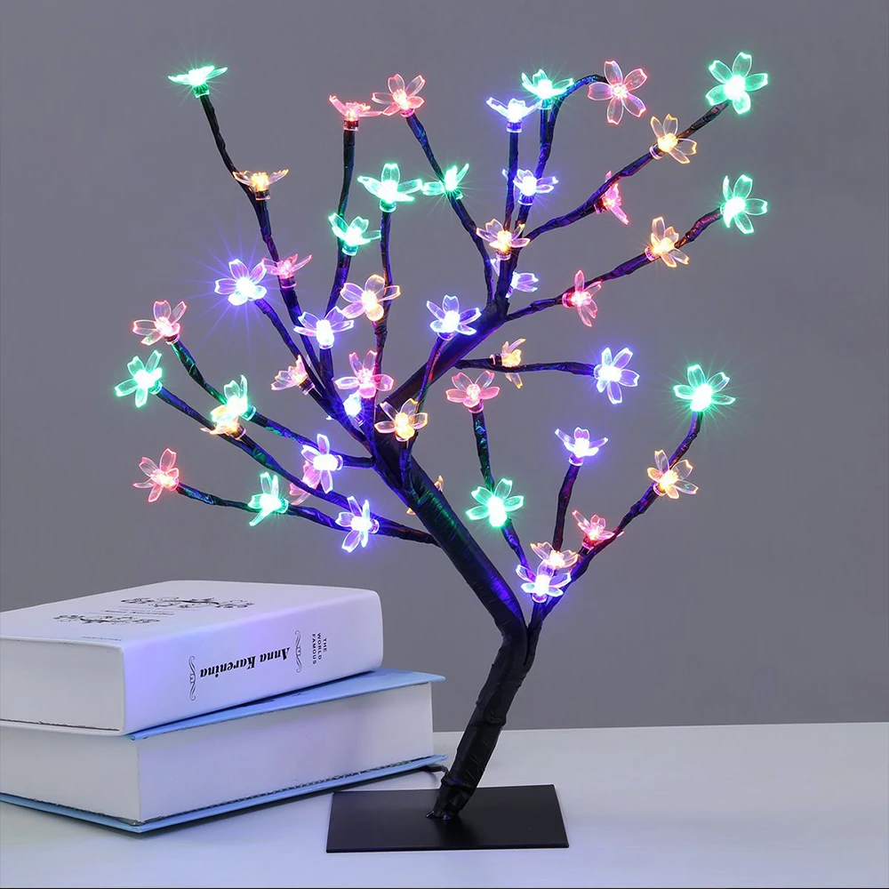 Kopen Nieuwe 48 leds Kersenbloesem Desk Top Bonsai Boom Licht wit 0.45 m Zwarte Takken Festival Home Party Bruiloft Indoor decoratie