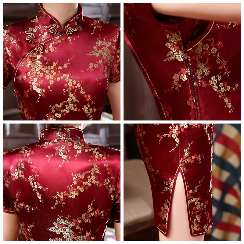 S-6XL плюс размер Вышивка Дракон женское Короткое платье-Чонсам ретро с коротким рукавом китайское традиционное платье Винтаж Тонкий Qipao 8
