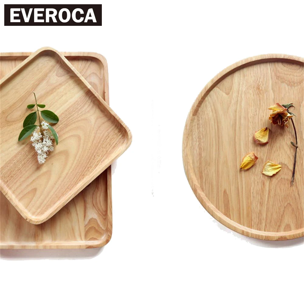 Natural Rubber Wood Fruit Plates Dried Wood Trays Snack Candy Cake Holder Wooden Storage Dishes
