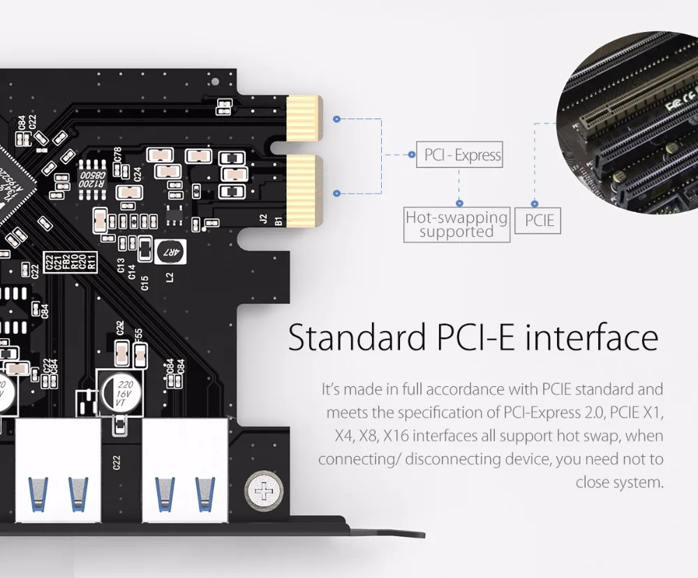 ORICO USB 3,0 PCI-E карта/хост-контроллер карта 4 usb порта VLI800 чипсет Горячая замена Plug& Play PCI Express карта расширения