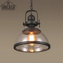 Vintage lámpara de techo ámbar Cocina LED colgante de cristal sombra luces Metal gran tienda arte Decoración Oficina iluminación de bar