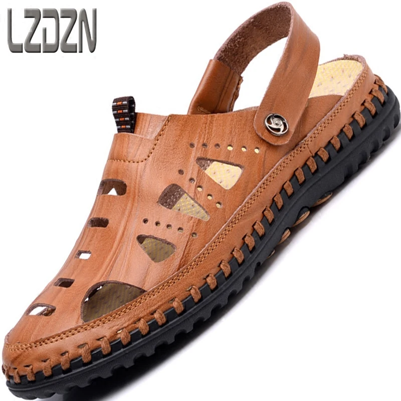 

Half slippers beach British 2018 new men's shoes summer Sneakers Men Slippers Flip Flops casual Shoes beach outdoor Leather
