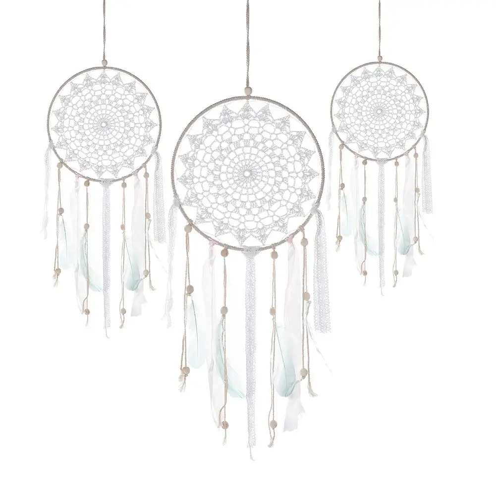 

3pcs/set Handmade Ethnic Style Large Doily Dream Catcher Woven Wall Hanging Decoration White Dreamcatcher Wedding Party Ornament