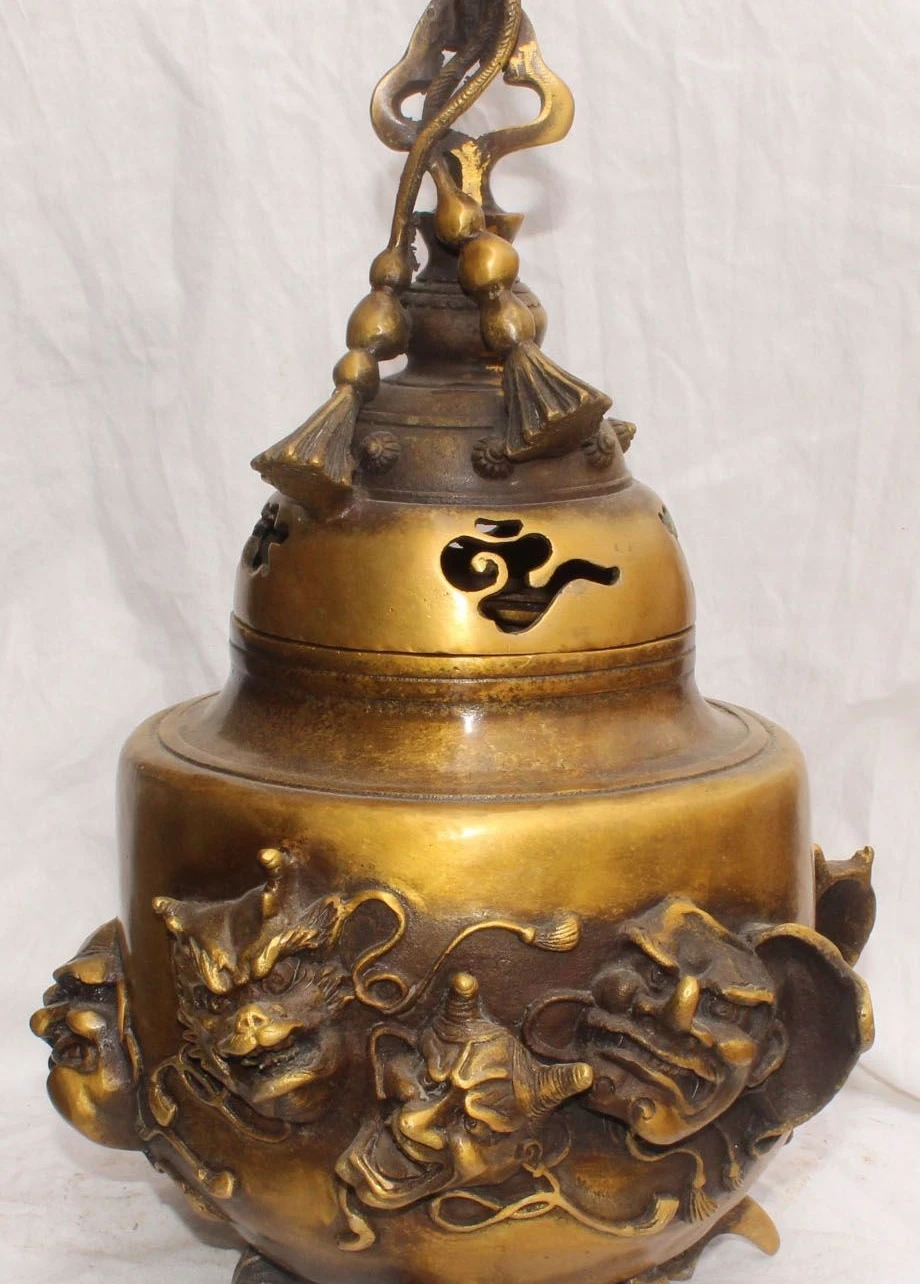 zhxia 14" Bronze 2 Layers Japanese Demon Mask Arhat Censer Incense