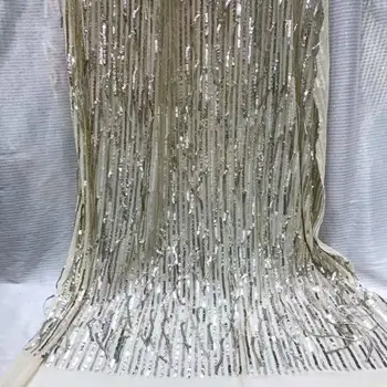 

2019 Upscale African Net Champagne Sequins Lace Tissu High Quality French Tulle Lace Wedding Nigeria fabric 5 Yard