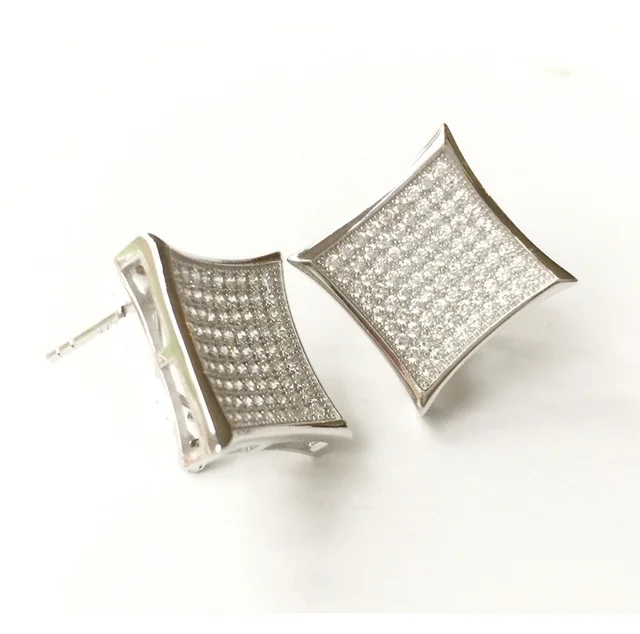 15mm Back Icy White Finish Simulated Diamond Kite Stud 15mm Back Icy White Finish Simulated Diamond Kite Stud Earrings Gold Plated For