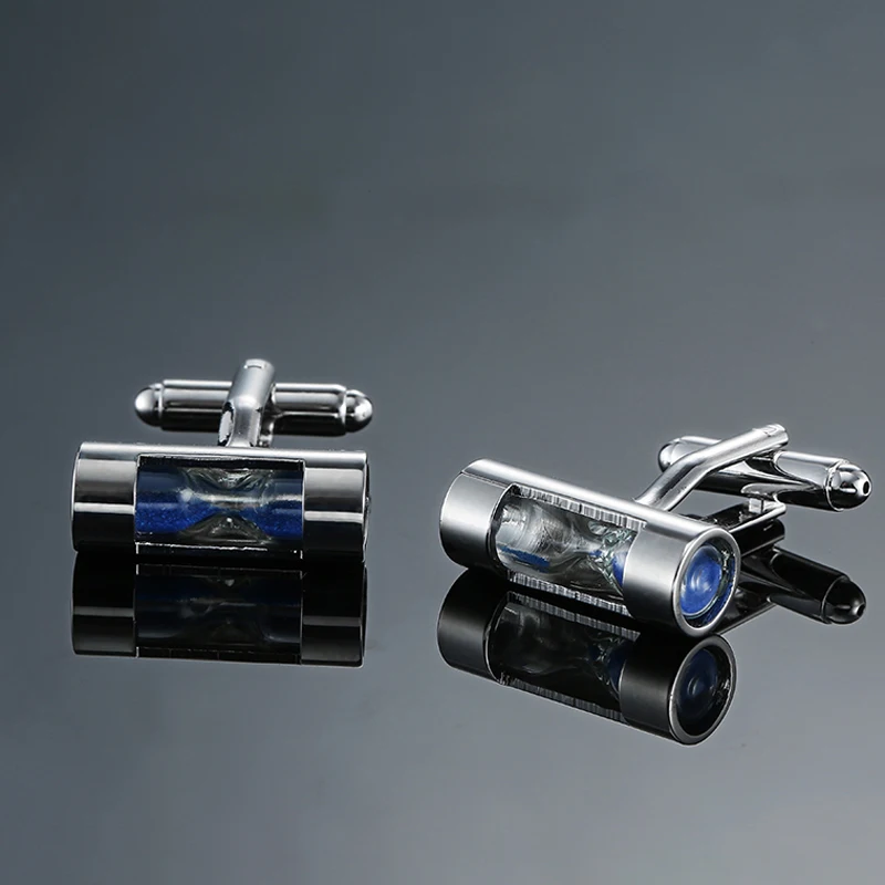 DY The new high quality silvery blue hourglass round Cufflinks fashion
