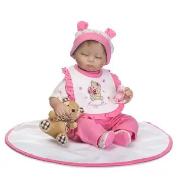 

Nicery 16-18inch 40-45cm Bebe Doll Reborn Soft Silicone Boy Girl Toy Reborn Baby Doll Gift for Child Pink Clothes Gray Bear Doll