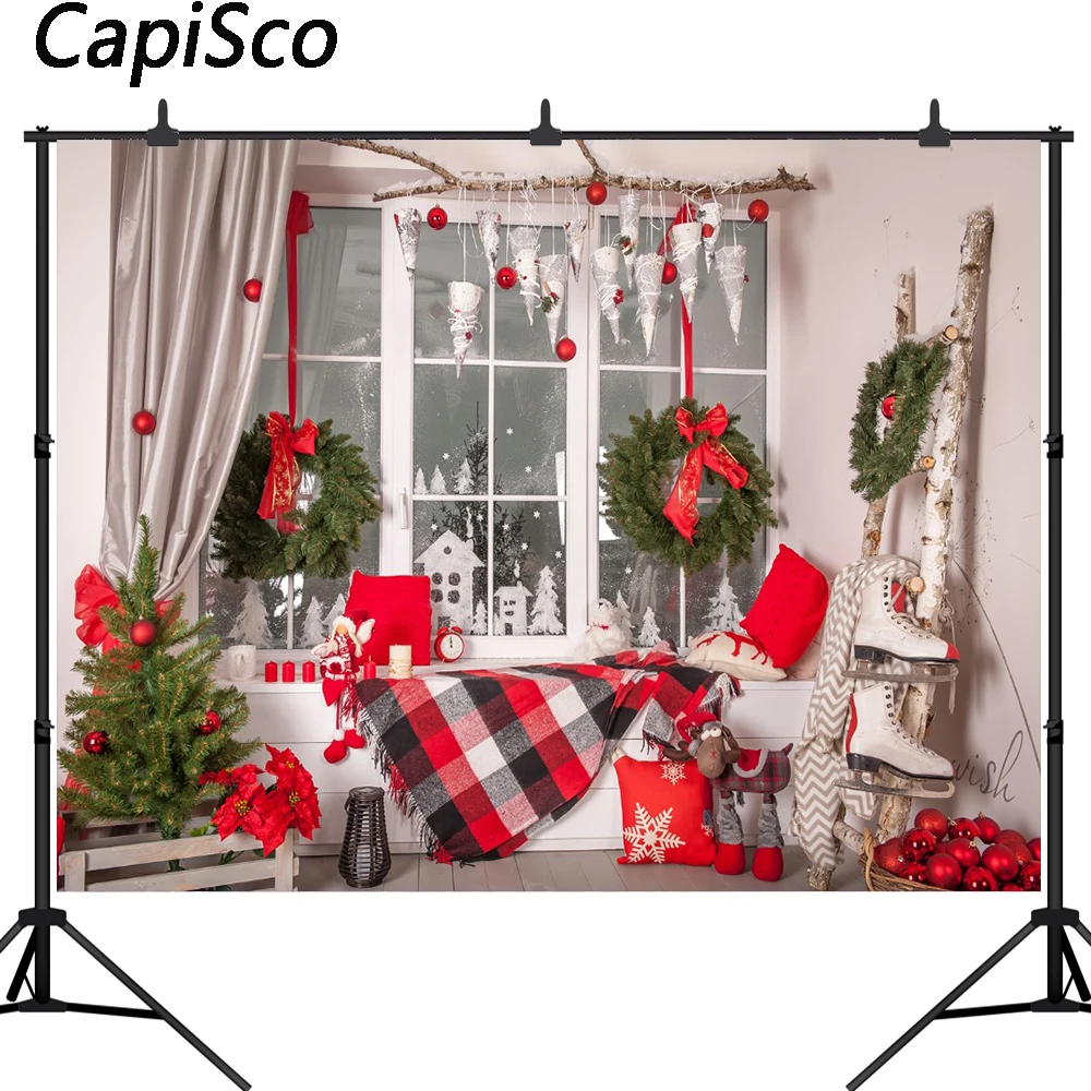 

Capisco photography backdrop Christmas window wreath living room tree background studio photocall photobooth shoot