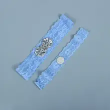 Элегантный женский голубой шифон Свадебная подвязка пояс блестящие стразы с жемчугом Свадебная подвязка для невесты