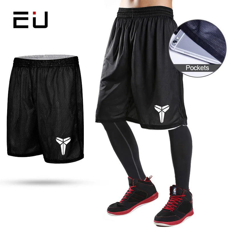 preço Calções de Basquete Reversíveis DA UE com Bolsos Quick Dry Respirável Calções De Treinamento De Basquete Homens de Fitness Correr Desporto Shorts
