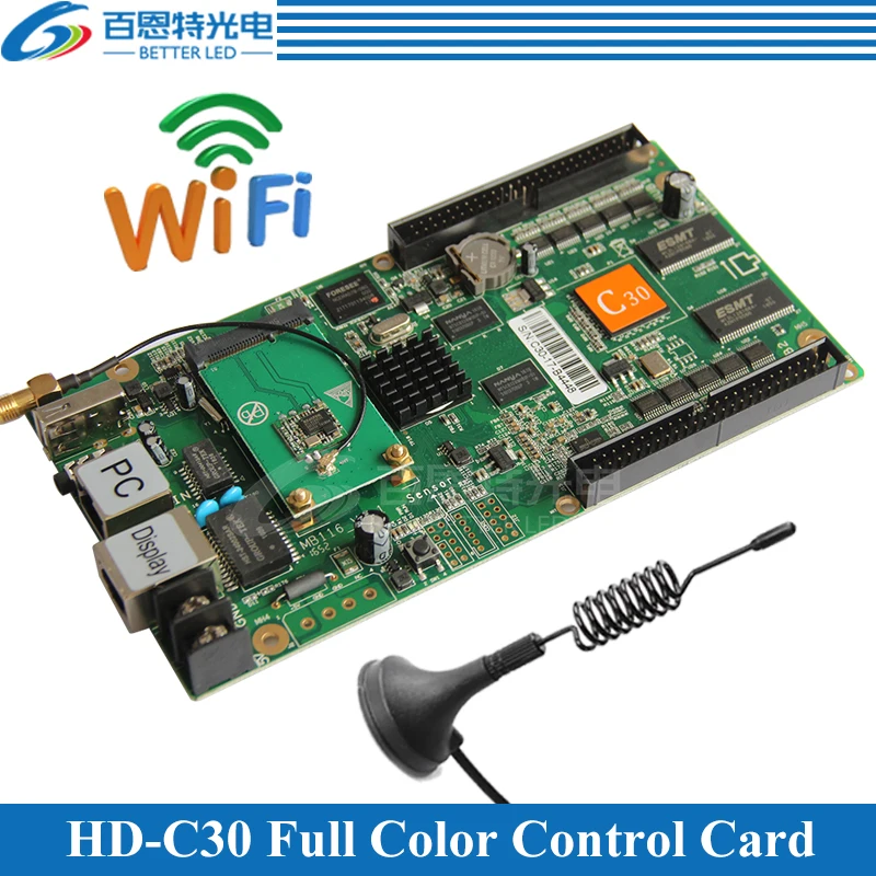 

HD-C30 WIFI+USB+2 Ethernet Port(can be used as sending card) Asynchronous Video Full Color LED display WIFI Control Card