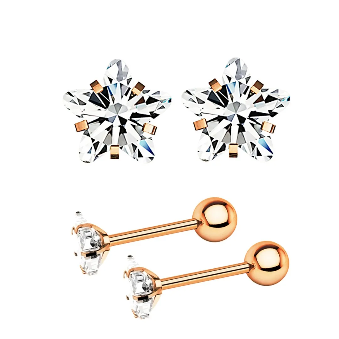 10Pairs/lot Zircon Crystal Heart Flower Ball Cartilage Lip Nail Bar Ring Barbell Piercing Tongue Stainless Steel Body Jewelry