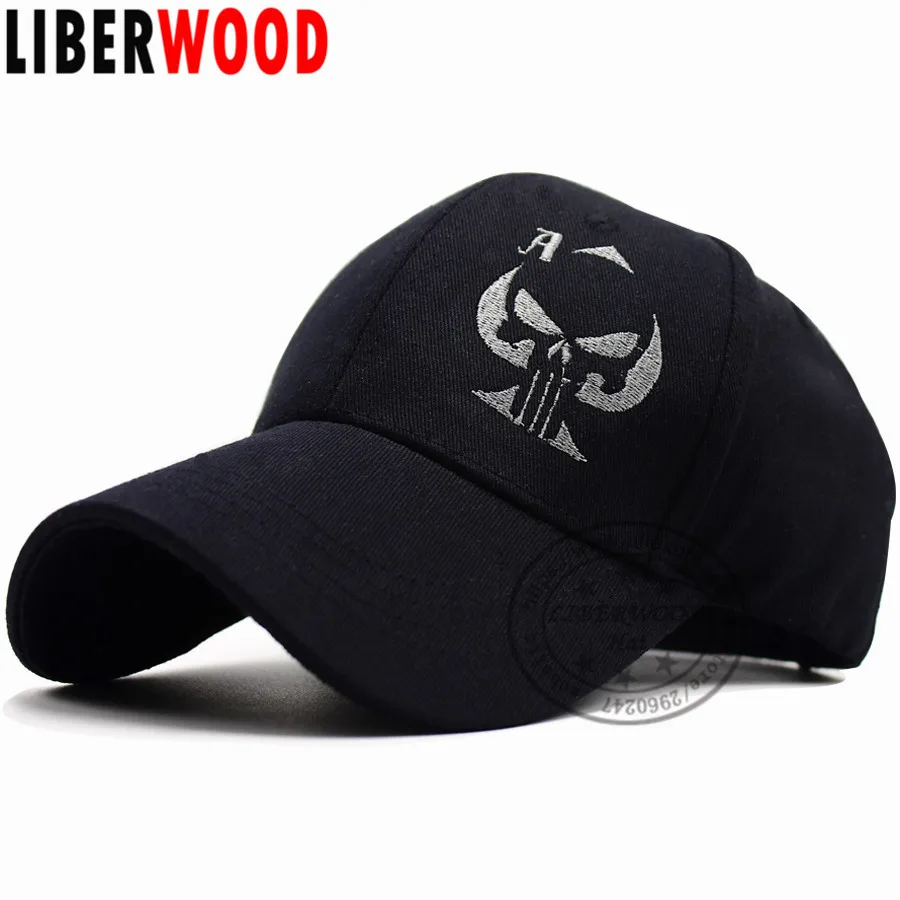 

LIBERWOOD Old Playing Card Ace of Spades Cap Punisher Skull Sniper Hat Embroidered Black Baseball Cap Hat Men Women Sports Cap