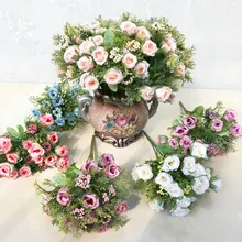  30cm Rose Pink Silk Peony Artificial Flowers Bouquet 15 Head and 6 Bud Cheap Fake Flowers for Home Wedding Decoration indoor 