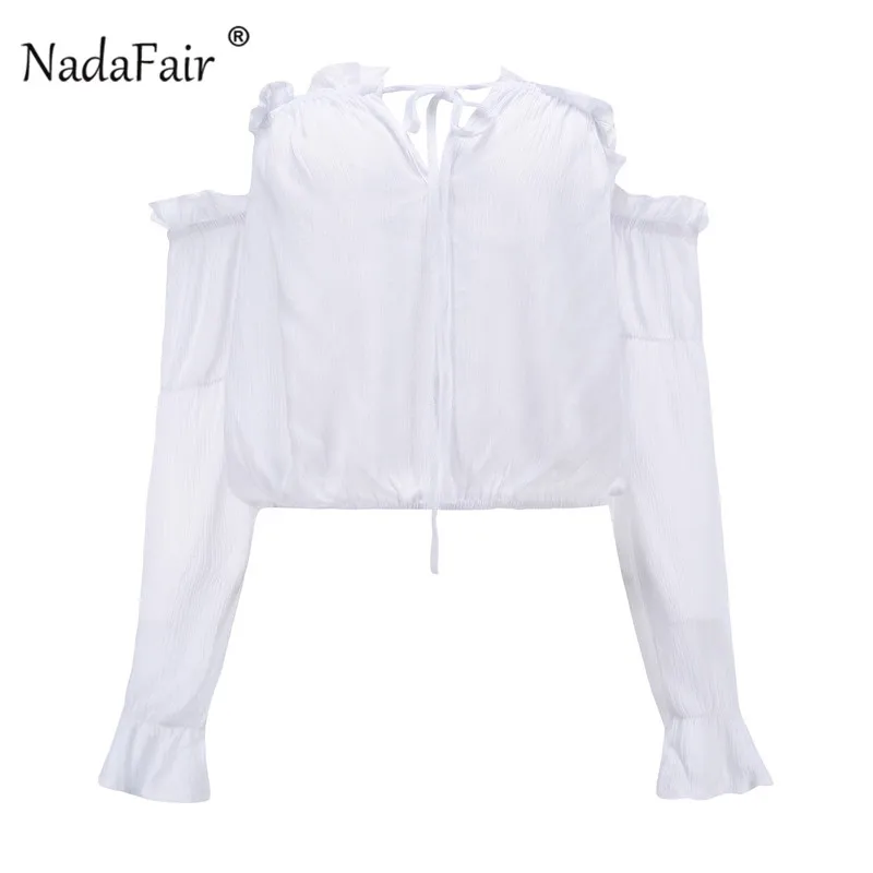 Nadafair с открытыми плечами топы и блузки для женщин на шнуровке длинным рукавом