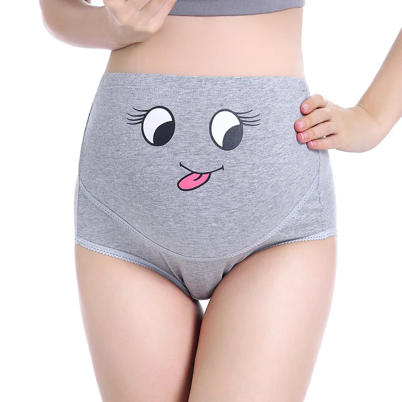 

Cotton Adjustable Pregnant Panties High Waist Mother Belly Support Underwear Cartoon Smile Printing Briefs Maternity Intimates