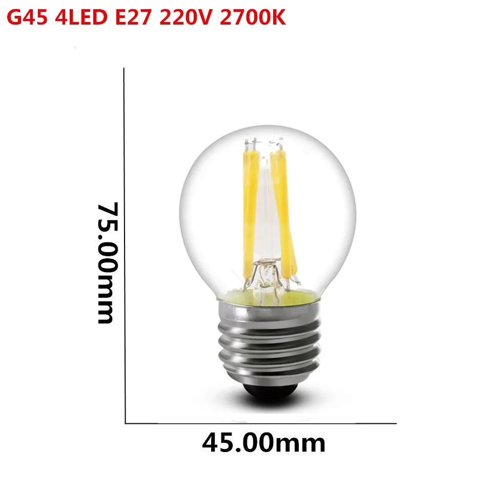 1 шт. светодиодный светильник накаливания E27 E14 2 Вт 4 Вт 6 Вт 8 Вт прозрачный Ретро светильник Эдисона лампа накаливания A60 G45 220 В AC супер яркий - Испускаемый цвет: G45 4LED E27 220V