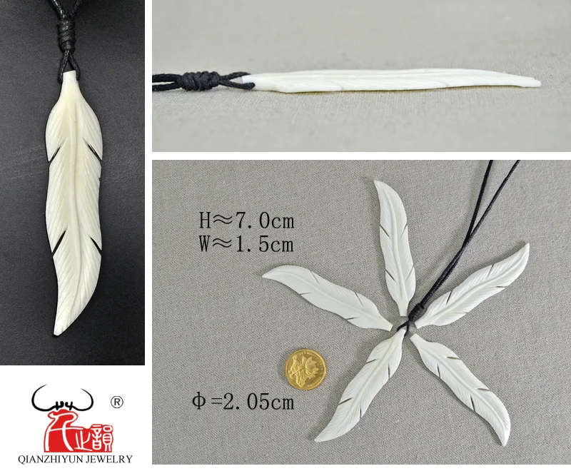 1 Piece Unisex Handmade Carved Feather Yak Bone Choker Necklace Indian Tribal native American Man Pendant womens necklaces - Image 6