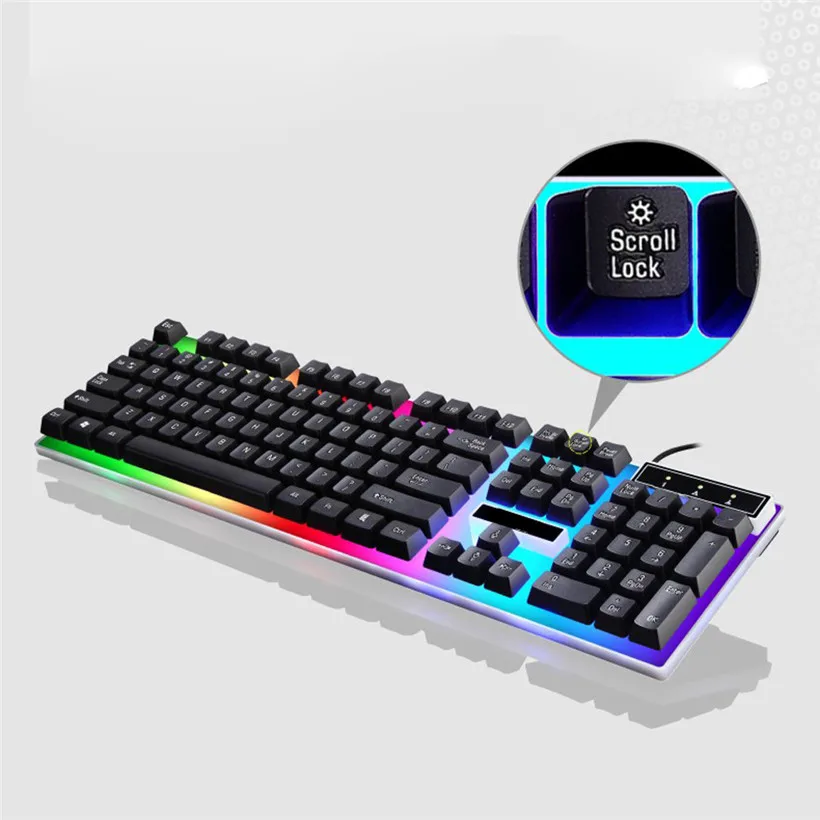 Светодиодный Радужный цвет подсветка Игровая USB Проводная клавиатура и мышь комплект Прямая Ju02