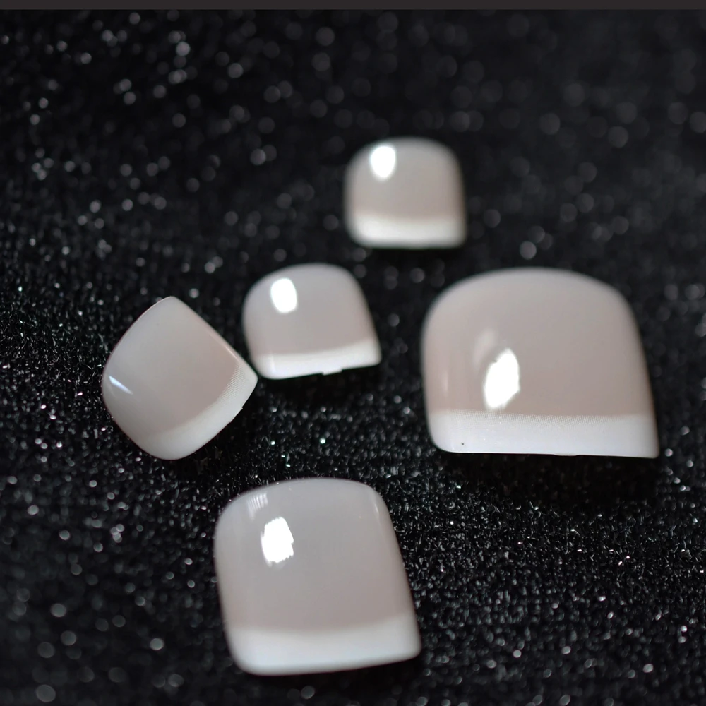 Classic French Square Toes Nails Nude Nature Fake Toes Nails Exquisite Feet Tips Faux Ongles Pieds