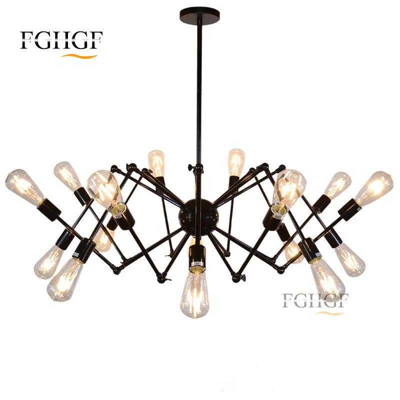 Adjustable Spider Chandelier Vintage Edison Light Suspension Hanging Lamp Retro Style Lighting Fixture Black 100% Guarantee (3)