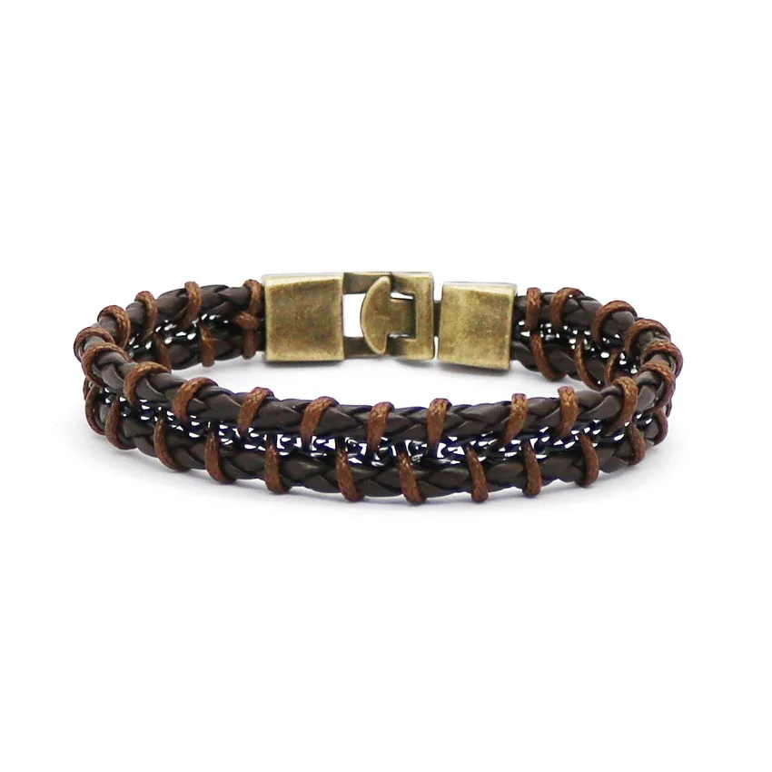 

NEW Black Brown Leather Bracelet Men's Bracelet Alloy Fashion Retro Chain Bracelet Charm Jewelry Women