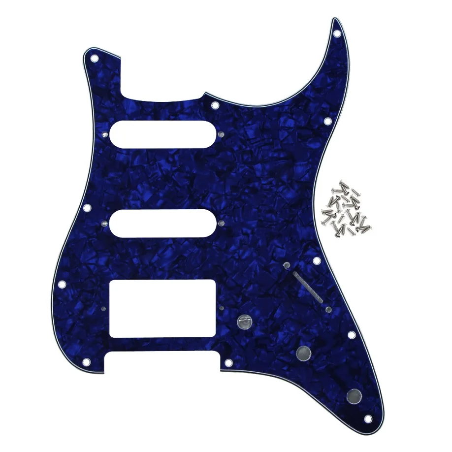 FLEOR 1 набор из 11 отверстий для электрогитары Pickguard SSH HSS гитарная пластина и винты подходят для гитарных деталей Strat, 20 цветов на выбор - Цвет: Blue Pearl 4ply