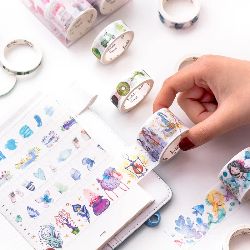 

10pcs Multi size color paper washi tape set Purple Blue sea Green plant masking tapes stickers scrapbooking Stationery EJ346