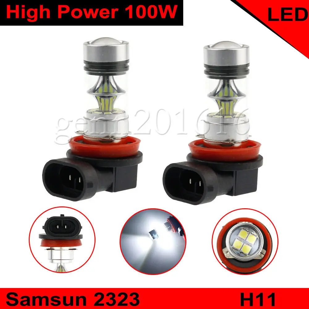 2PCS H11 H8 6000K 100W Fog Light White Yellow 2323 LED DRL Projector font b Lamp