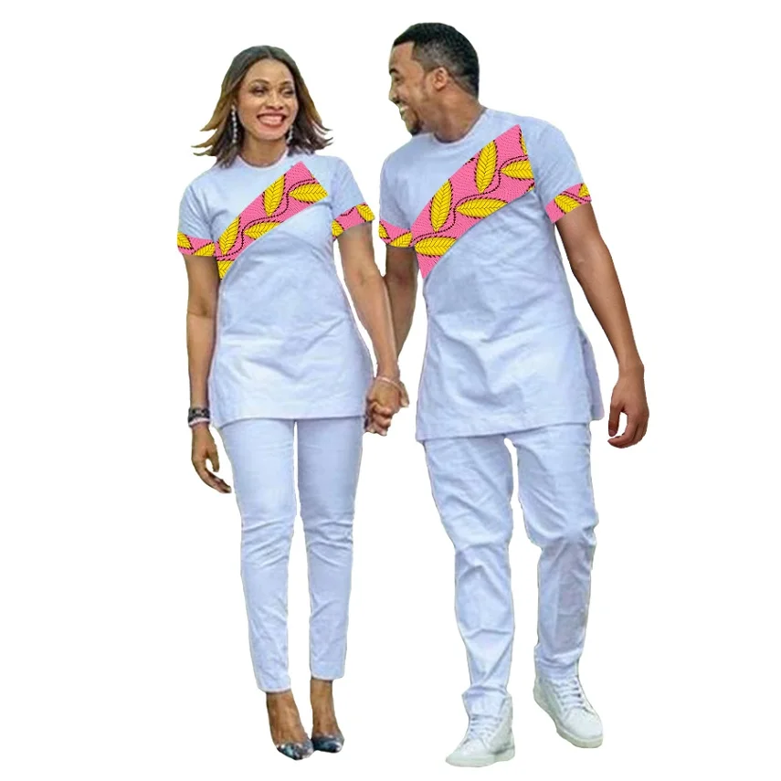 Африканская одежда для пар Женский комплект+ Мужские комплекты Анкара наряд для пары модная одежда для выпускного Африка одежда футболка на заказ - Цвет: 1