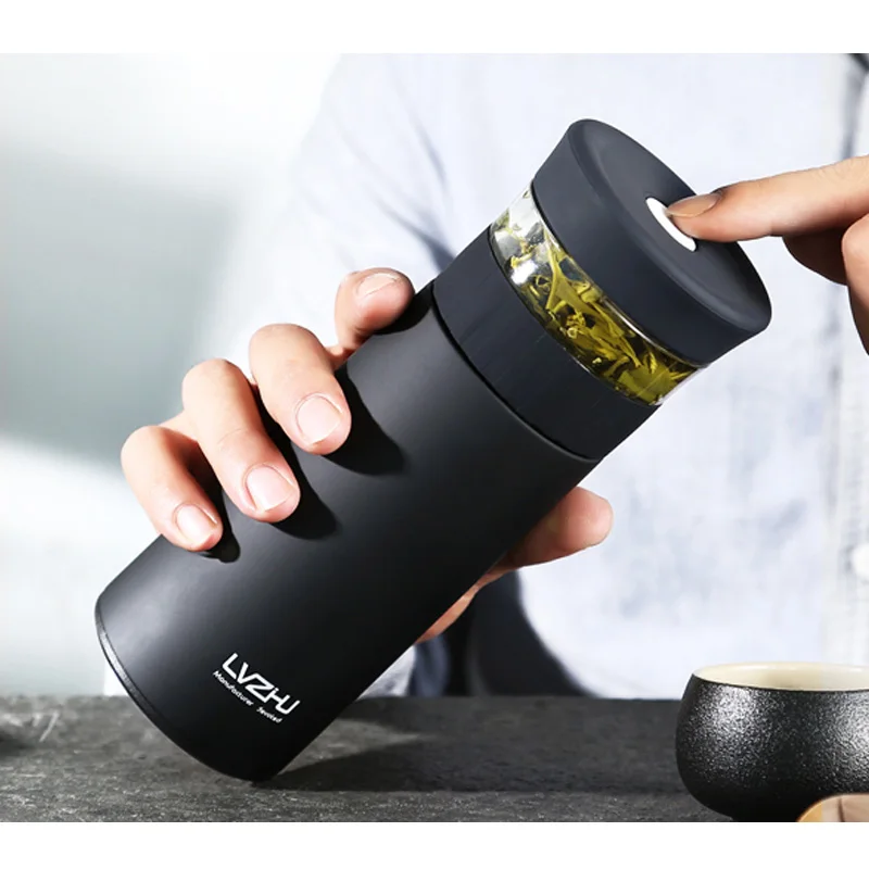 black with bag Термос Кофе Кружка для путешествий с заваркой чайная чашка бутылка для воды Изолированная посуда для напитков вакуумная колба изолированные чайные чашки стакан BPA бесплатно - Цвет: black with bag