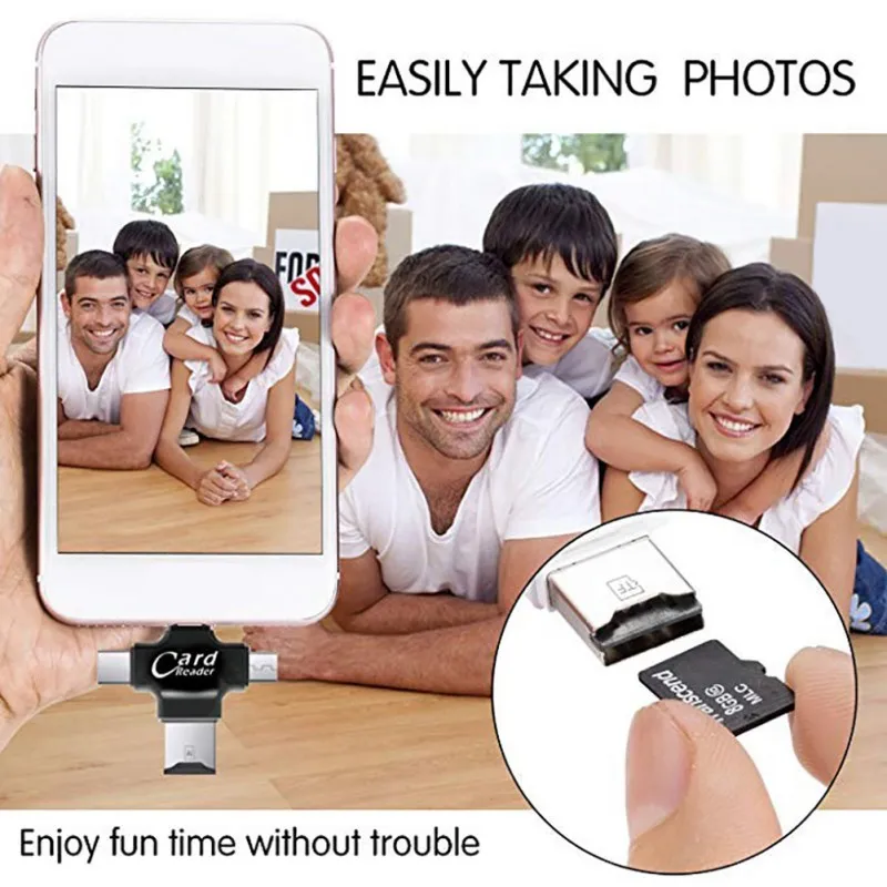 4 в 1 портативный супер скорость Micro TF Card Reader для iPhone/ipad/PC/Android с Lightning/usb type C/Micro USB интерфейсы