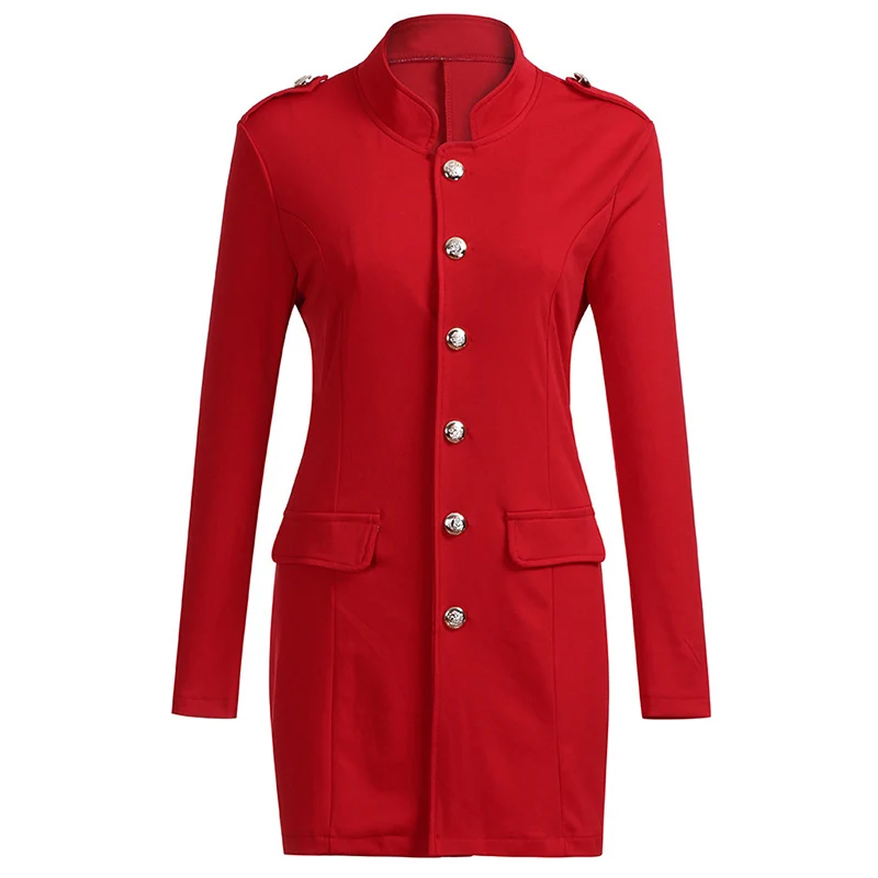 

OL temperament commuter long sleeve single-breasted stand collar solid color slim women long jacket windbreaker free shipping