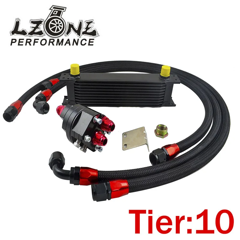 

LZONE - UNIVERSAL 10 ROWS ENGINE OIL COOLER+ALUMINUM OIL FILTER/COOLER RELOCATION KIT+3X NYLON BRAIDED HOSE LINE+ADAPTER