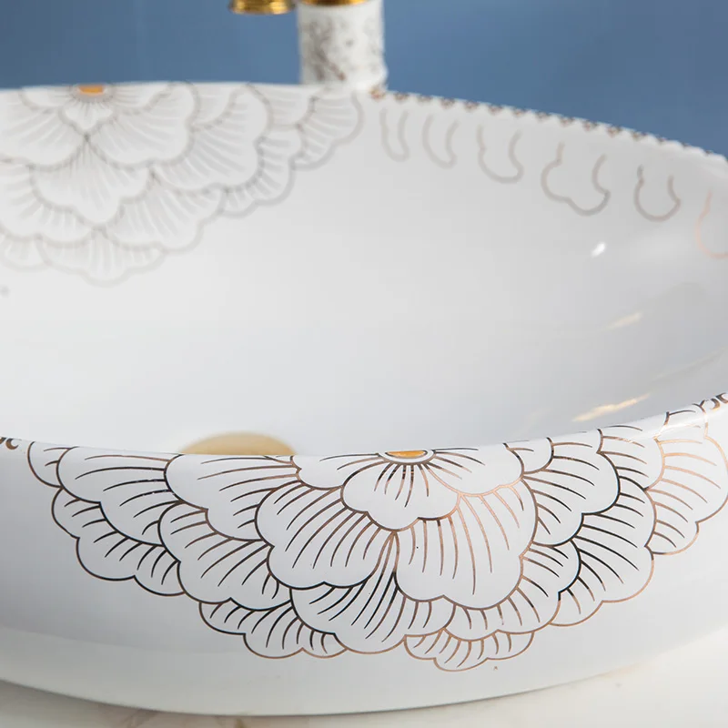 Oval peony white Bathroom ceramic sinks china wash basin Ceramic Counter Top Wash Basin Bathroom Sinks washroom sinks (7)
