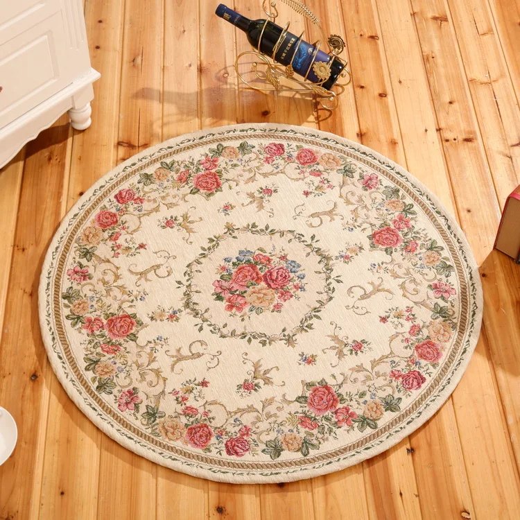 Round Jacquard Countryside Carpets For Living Room Flower Bedroom Rugs And Carpets Computer Chair Floor Mat Table Area Rug